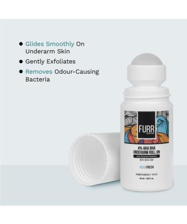 FURRR 4% AHA BHA Underarm Roll-On with Kojic Acid - Brighten Skin Reduce Pigmentation & Odour | Long-Lasting Aqua Fragrance - 40ml - Buy Online on GoSupps.com