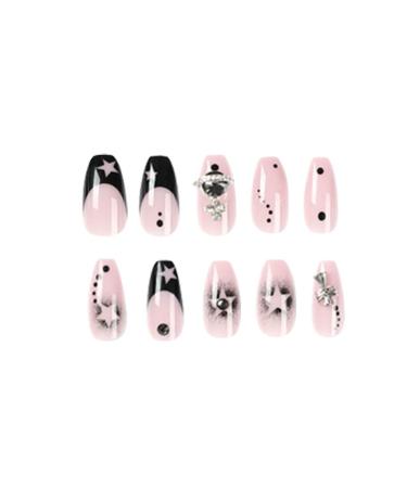 Hkanlre Square Black Rhinestone Press on Nails - 24PCS | Full Cover False Nails for Women and Girls - Buy Online on GoSupps.com