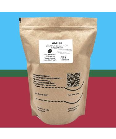 CAFE SIN INTERMEDIARIOS - Decaffeinated Coffee - Amigo En Grano unground 1 Kg - Weekly roasted and freshly packaged - Mild flavor intensity - Ideal for Milk Coffee/Black Coffee - Buy Online on GoSupps.com