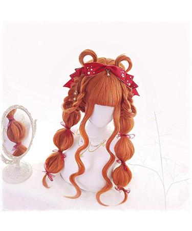 70cm Long Orange Curly Lolita Wig | Heat Resistant Synthetic Hair Cosplay & Halloween Wig + Cap | Harajuku Style - Buy Online on GoSupps.com