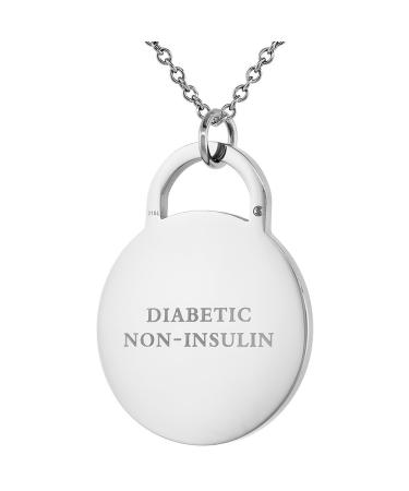 Sabrina Silver Stainless Steel Medical Alert ID Tag Necklace Round 1 inch 24 inch long DIABETIC-NON-INSULIN