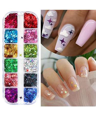 CHANGAR 3D Laser Nail Art Glitter Sequins - Holographic Cross Star Paillette Decals for Manicure DIY Decoration - Buy Online on GoSupps.com