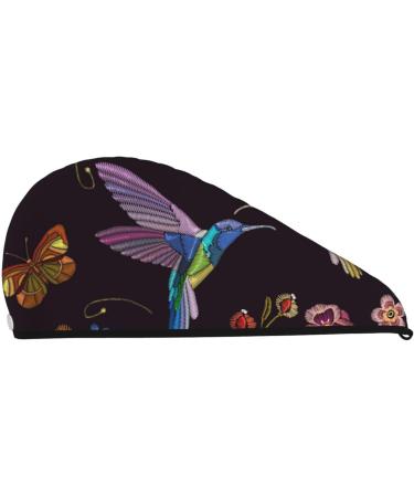 Soft Super Absorbent Hummingbird & Tropical Flowers Embroidery Microfiber Hair Towel | Quick Dry Coral Velvet Cap for Long Curly Thick Hair Ideal for Women - Buy Online on GoSupps.com