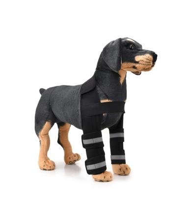 Dog Knee Brace Adjustable Dog Front Leg Brace with Metal Spring Support and Reflective Strap Dog Leg Support for Surgery Recovery Front Leg Injury|Black (M)