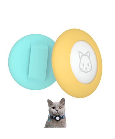 2022 Airtag cat necklace holder small cat neck band holder compatible with Apple Airtag 2 pieces of waterproof protective cover for pet collapse within 1cm blue-green & yellow