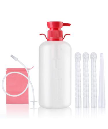 LIVE4COOL Douche Bottle for Women Reusable Vaginal Cleansing System 600ml/20.3oz Reusable Vaginal Enema Douche Capacity Cleanser with 4 Nozzles Storage Bag Non-Toxic