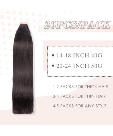 YDDM Tape In Hair Extensions - 20pcs 55cm (22 inch) Natural Black Invisible Skin Weft Real Hair - Buy Online on GoSupps.com