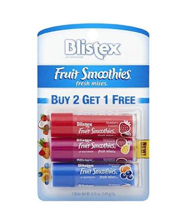 Blistex (1) Pack Fruit Smoothies Fresh Mixes Lip Moisturizer Balm - 3pc Set Includes: Blueberry Peach, Strawberry Coconut, Raspberry Pineapple - 0.13 oz Each