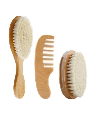 KALLORY Goat Healthcare Soft Hair Gift Wood Bristles Comb Cleaning and Exfoliating Children Infant Massage Body Wooden Scalp Kit with Hairbrush Handle Brushes Kids Toddlers Washing Brush