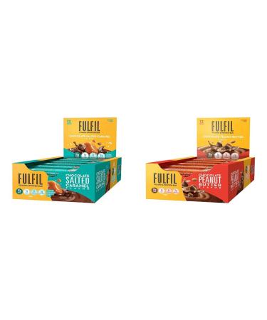 FULFIL Vitamin & Protein Bars Chocolate Salted Caramel & Chocolate Peanut Butter Snack Sized Bar with 15g Protein & 8 Vitamins Including Vitamin C 12 Counts