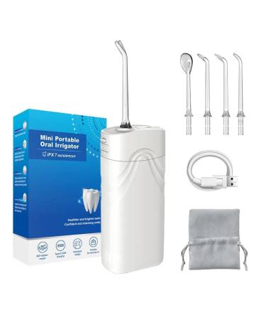 Water Flosser Multifunctional Rechargable and Portable Tooth Cleaner Dental Care Orthodontics Oal Hygiene 200 ml Telescopic Water Tank with 4 Water Flossing Tips and Nozzle Storage- Water Floss White