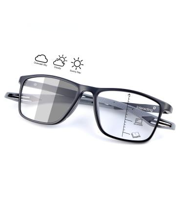YIMI Progressive Photochromic Multifocus Reading Glasses for Men Women Spring Hinge Computer Anti Blue Light UV Sun Readers Black 1.5 x