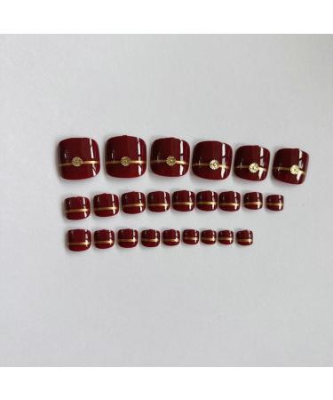 MENILITHS 24Pcs Wine Red Fake Toenails Press on Toe Nails Short False Toes Nails Artificial Beach Full Cover Toenail for Women and Girls - Buy Online on GoSupps.com