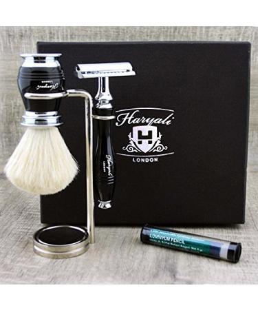 Elegant Men's Grooming Essentials| Classic Shaving Set | Pure White Badger DE Safety (Blades NOT Included) & Dual Stand