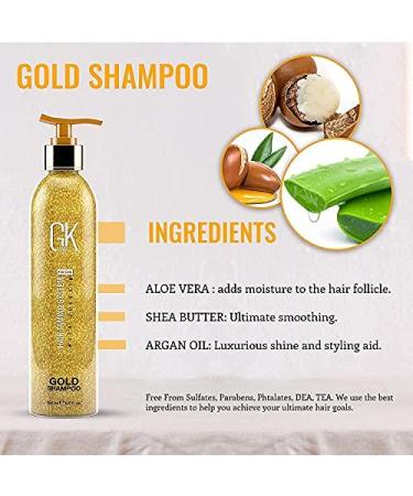 Buy GK Hair Global Keratin Gold Shampoo 250ml - Free Moisturizing Conditioner 10ml | Nourish & Protect Hair with Argan Oil & Shea Butter | International Shipping - Buy Online on GoSupps.com