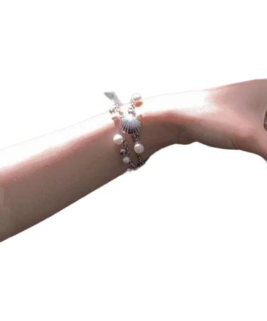 OralGos Harajuku Style Shell Pendant Bracelet - Adjustable Pearl Bangle Hand Chain Jewelry for Women | Perfect New Year Gift - Buy Online on GoSupps.com