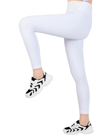 Kiderence Youth Girls Athletic Leggings - White, Size 8-9 with Pocket | Dance, Running, Yoga Pants - 1 Pack - Buy Online on GoSupps.com