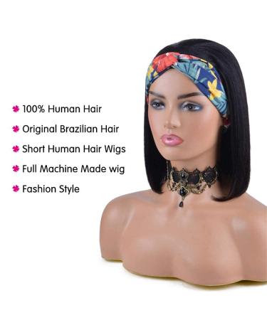 Usexy 8 Inch Headband Wig Bob Human Hair for Black Women - 150% Density Easy Wear Half Wig with Free Headband - Natural Color - Buy Online on GoSupps.com