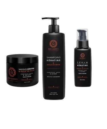 Daily ritual trio kit for DRY & DAMAGED hair - Mask + Shampoo + Serum - Keratin & Castor Oil - Kera Queen's