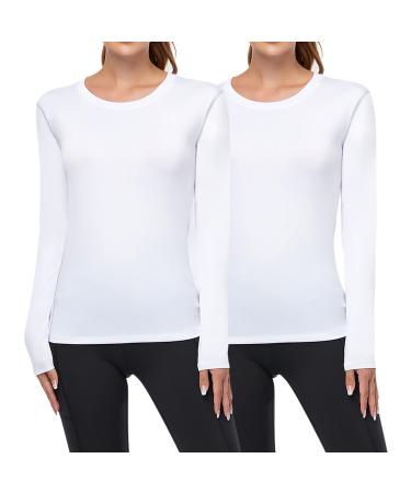 WANAYOU Women's 2-3 Pack Compression Shirt Dry Fit Long Sleeve Running Athletic T-Shirt Workout Tops 2 Pack White Small