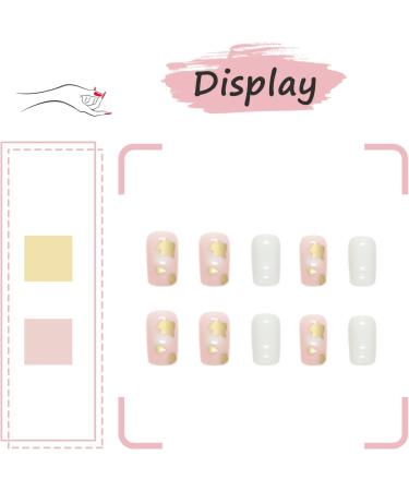 Ceboic 24Pcs Square Short French Press on Nails - Gold Glitter Removable Nude Acrylic Stick on Nails for Women and Girls - Buy Online on GoSupps.com