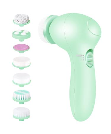 Facial Cleansing Brush 7 in 1 Face Wash Brush - Fabuday Face Spin Scrub Brushes for Skin Cleansing, Gentle Exfoliator, Blackhead Removing and Massaging, Battery Operated Face Brush Cleanser - Green