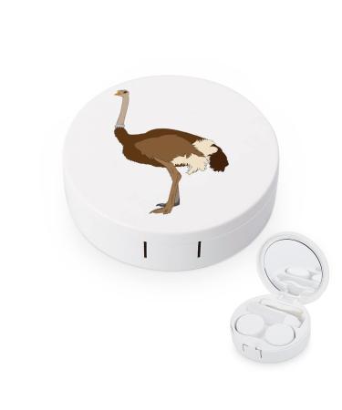 Ostrich Round Case For Contact Lens Kit Storage Box with Mirror Printed