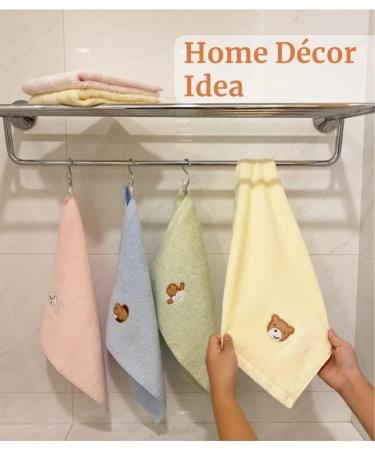 Kids Washcloth Set of 4 - 100% Cotton, Colorful Hand & Face Wash Towels for Boys and Girls - 13 x 13.8 inch - Bathroom/Kitchen Decoration Gift - Pink Blue Green Yellow - Buy Online on GoSupps.com