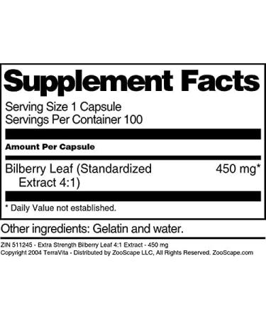 Extra Strength Bilberry Leaf 4:1 Extract - 450 mg (100 Capsules ZIN: 511245) - 3 Pack - Buy Online on GoSupps.com