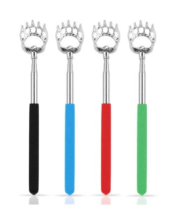 ISCRIO Back Scratcher,4 Pcs Telescoping Back Scratchers Hand Massager Backslap with Rubber Handles Black, Blue, Green, Red, Color, Bear Claw Metal Telescopic Back Scratcher