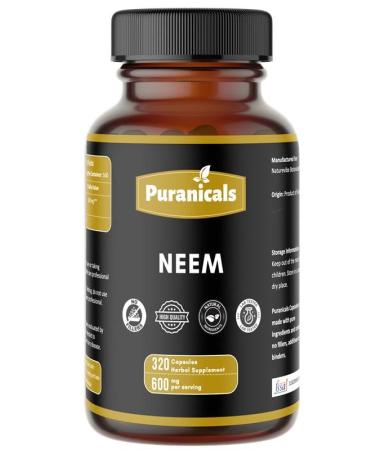 Puranicals Neem Premium 320 Capsules Non GMO and Gluten Free | Herbal Supplement | 600 mg Per Serving | Made with 100% Pure Herb Neem Powder