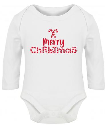 Hippowarehouse Merry Christmas Candy Cane Baby Vest Bodysuit (Long Sleeve) Boys Girls