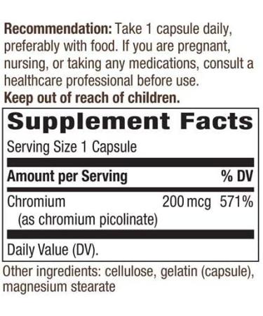 Nature's Way Chromium Picolinate 200mcg - 100 Capsules (Pack of 4) | Support Healthy Metabolism - Buy Online on GoSupps.com
