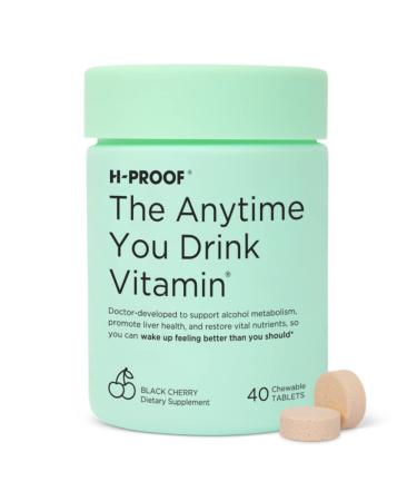 H-PROOF The Anytime You Drink Vitamin for Alcohol Metabolism, Liver Health & Immunity Support with Electrolytes, Antioxidants, Milk Thistle, Vitamins, 40 Chewable Tablets (20 Servings), Black Cherry