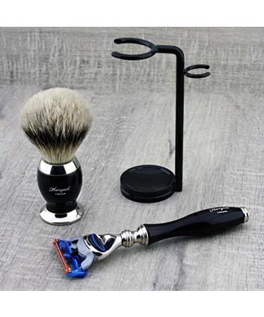 3 Pc Men's Shaving Kit - 5 Edge Safety Razor Silver Tip Badger Hair Brush & Stand Set - Perfect Gift for Men - Buy Online on GoSupps.com