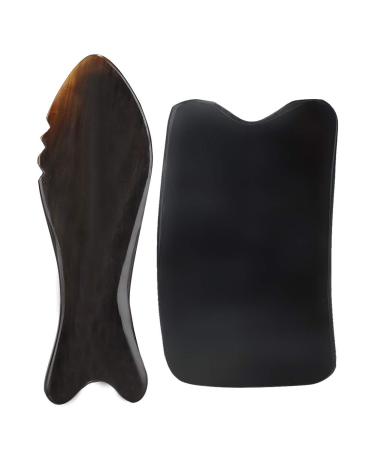 Schabebrett massage scraping board durable ergonomic robust natural oxenhorn Gua Sha board to improve blood circulation (Sifang Film+Wellenfischtype)
