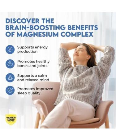 Warrior Strong Wellness Magnesium Complex -Triple Blend 100% Chelated Mag Supplement-Magtein Magnesium L-Threonate for Memory & Brain Health -Glycinate Sleep Well-Taurate- Relaxation - Buy Online on GoSupps.com