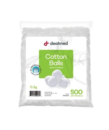 Dealmed Cotton Balls  500 Count Medium Cotton Balls, Non-Sterile Bag of Cotton Balls in Easy to Access Zip-Locked Bag, Great for Skin Prep, Wound Cleansing, and DIY Needs 500 Count (Pack of 1)