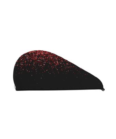 Hair Towel Wrap Hair Drying Towel with Button Towel Turban Head Towel to Dry Hair Quickly (Red Glitter1)