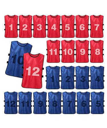 24 Pack Scrimmage Team Soccer Pinnies Vests Jerseys with Belt Basketball Football Practice Jerseys for Men Team Training Practice Vests Pinnies for Sports Youth and Adult