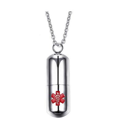Stainless Steel Pill Capsule Cross Necklace Tube Urn Keepsake Cremation Ashes Memorial Pendant 22 Inch Silver Black (Silver Red)