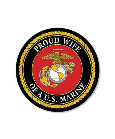 Proud Wife of A US Marine Sticker, Round, Proud US Marine Family Member Decal, United States Marine Corp Logo, Made in The USA, Officially Licensed by The USMC (4 x 4 inch)