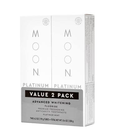MOON Platinum Advanced Whitening Stain Removal Toothpaste Fluoride Cavity Protection Fresh Mint Flavor for Fresh Breath for Adults (2 Pack)