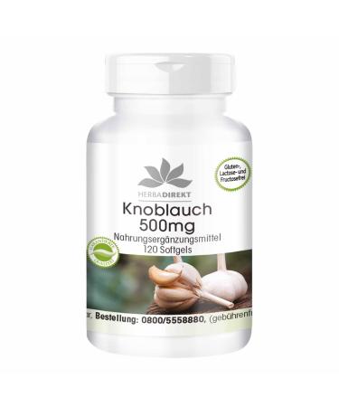 Garlic 500 mg - 120 softgels for 2 months - Allium sativum | HERBADIREKT by Warnke Vitalstoffe - German pharmacy quality