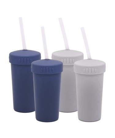 MightyMoe 4-Pack Spill Resistant 10 oz. Straw Cup (Slate/Blue Gray) With Silicone Straws