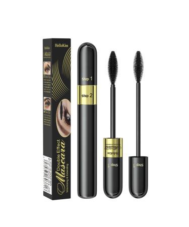 Mascara 2 Brushes, 2 in 1 Mascara for a natural lengthening and thickening effect, Extra long waterproof eyelashes, Thick and voluminous eyelashes, Long lasting, anti-smudge(1 Pcs)