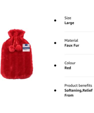 VIROSA Hot Water Bottle with Premium Cozy Fluffy Cover - Large 2L Capacity - Red | Soothes Back, Neck, and Leg Pain - Buy Online on GoSupps.com