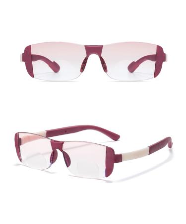 2 Pack Stylish Rimless Reading Glasses Flexible TR 90 Blue Light Blocking Computer Readers Multifocus Glasses(Couleur:Red Grandeur:1.0x)