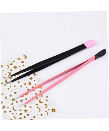 BrushesNail Tweezers Double Sided Nail Art Sticker Silicone Press Rhinestone Picker Nippers Black - Buy Online on GoSupps.com