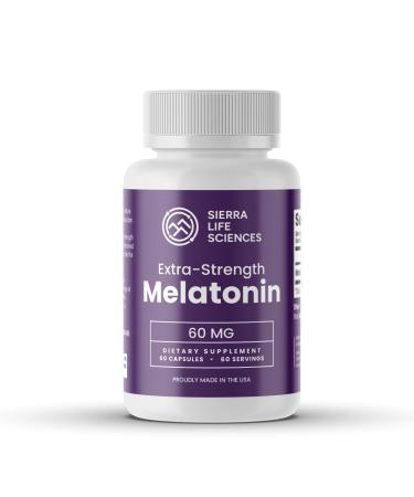 SIERRA LIFE SCIENCES 60 mg High Dosage Melatonin in Easy-to-Swallow Capsules - 60 Servings